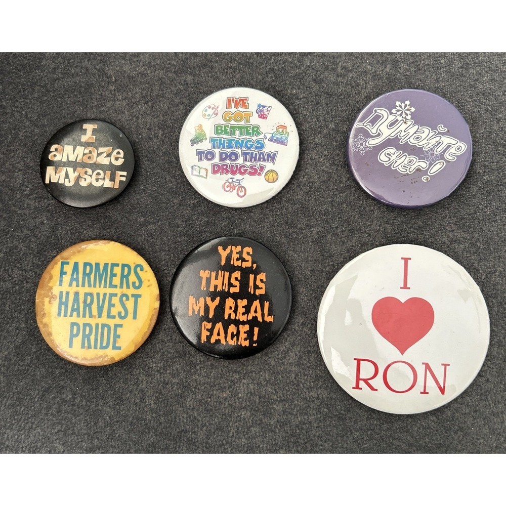 Vintage BUTTON PINBACKS Pin‎ Lot of 6